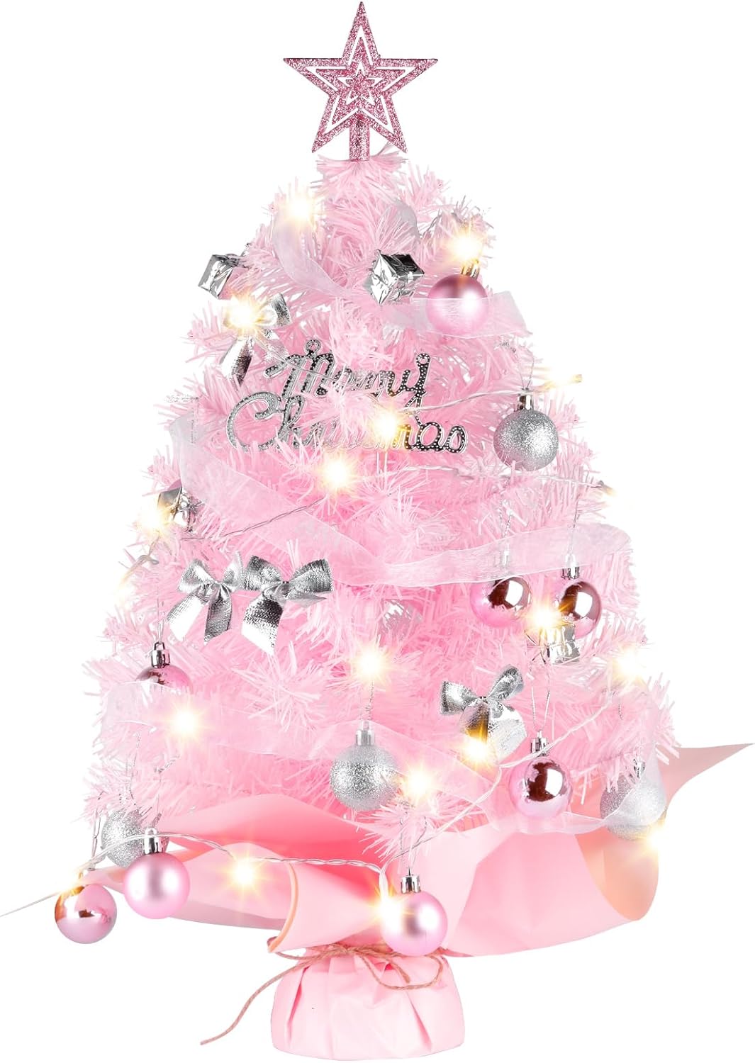 Mini Christmas Tree Decorations 24inch/60cm Pink Artificial Small