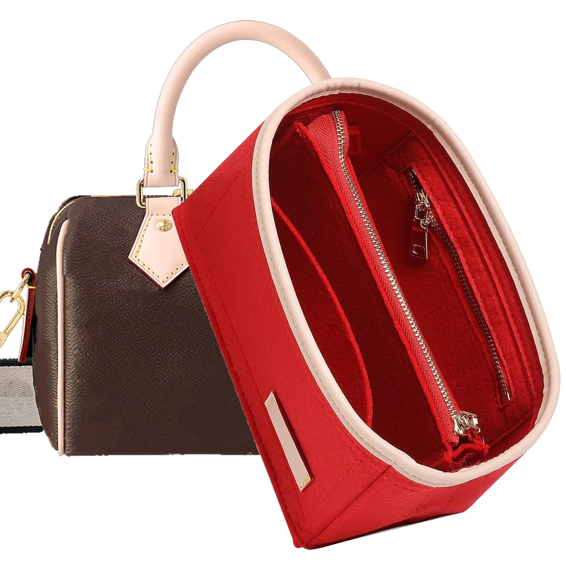Doxo Purse Organizer Insert, Bag Organizer for Tote & Handbags, Bag in Bag, Perfect for LV Speedy 20, Alma BB, Petit Noe and More (Red,Small)