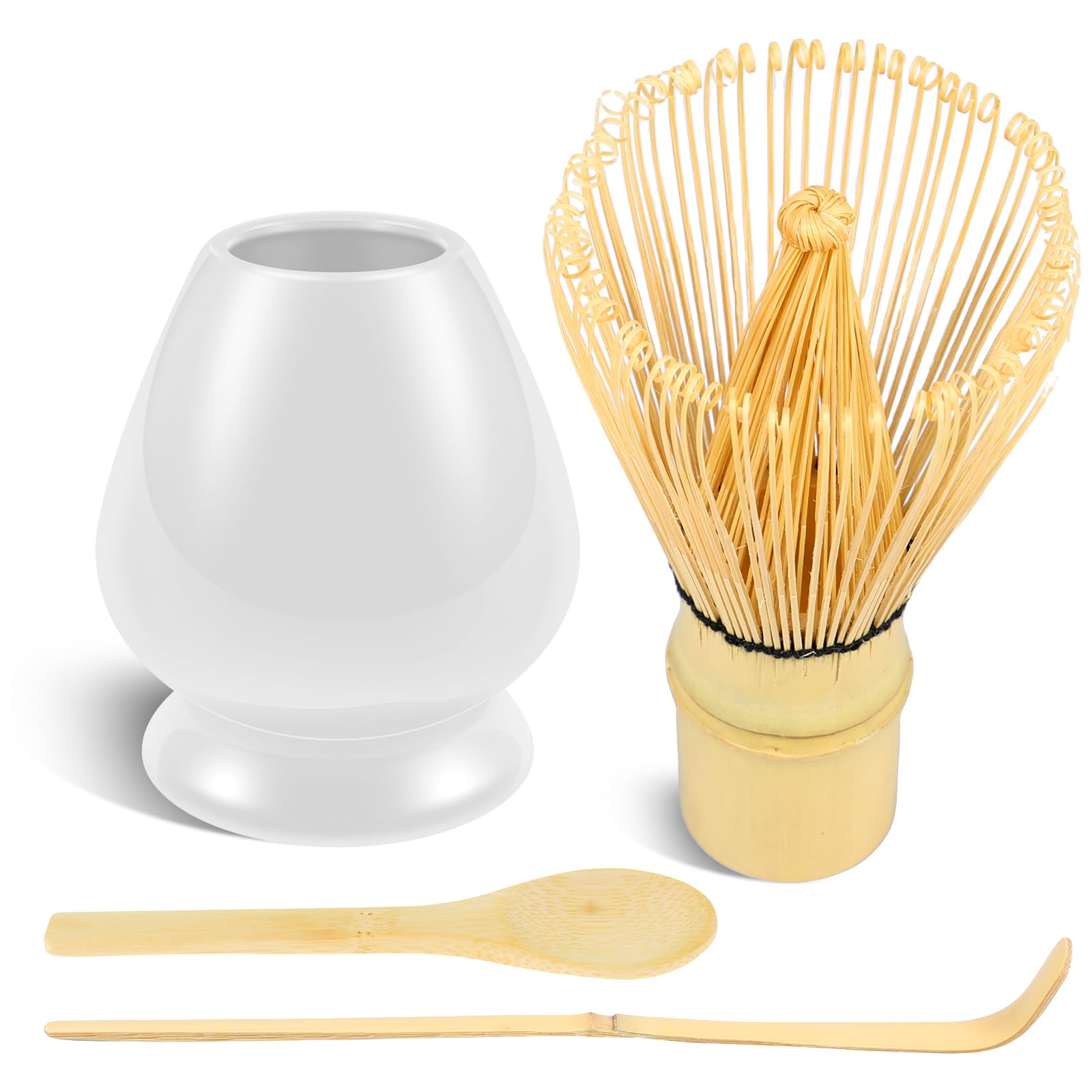 4Pcs Matcha Whisk Set with Matcha Whisk Matcha Whisk Holder Matcha Scoop and Matcha Spoon Portable Matcha Starter Kit Reusable Matcha Making Kit for Tea Lovers11(white)