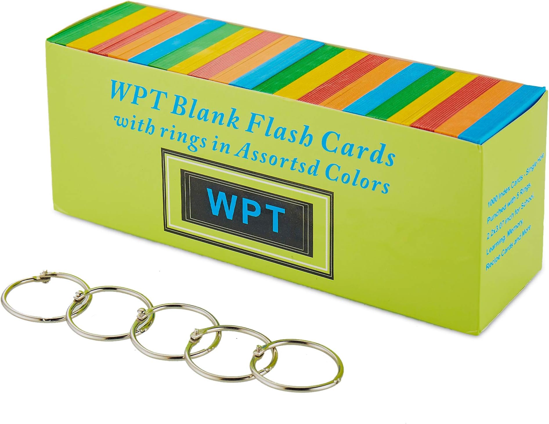 – A8 Index Cards Flash Cards 1000 Pcs with 5 Rings Study Cards Colors Revision Cards for Office School Learning