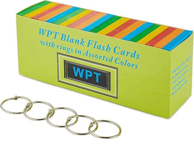 Wopeite A8 Index Cards Flash Cards 1000 Pcs with 5 Rings Study Cards Colors Revision Cards for Office School Learning