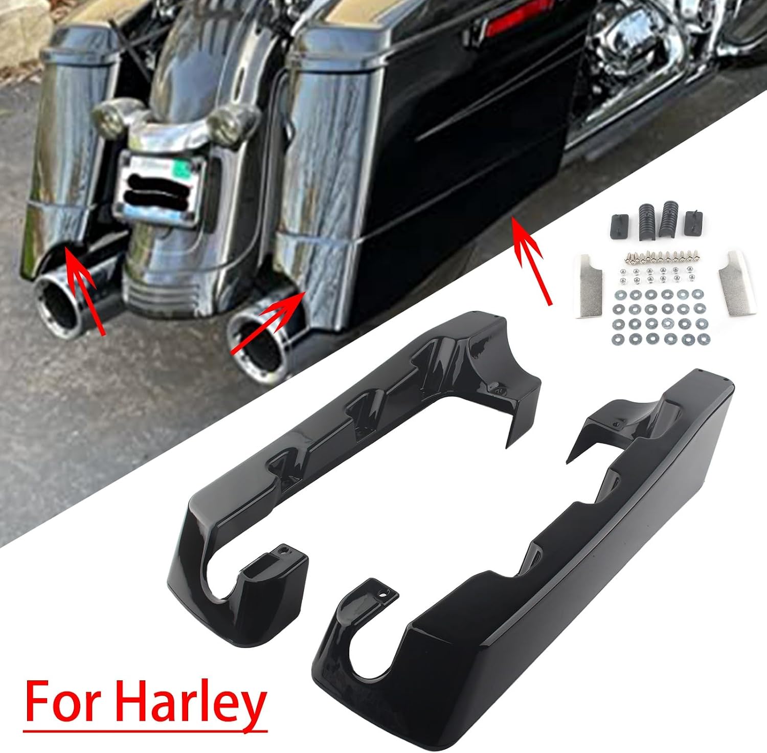 4" Hard Stretched Saddle Bag Extension SaddleBag Extensions Compatible with Harley Touring Models Electra Glide Street Road Glide Road King 1994-2013 Gloss Black