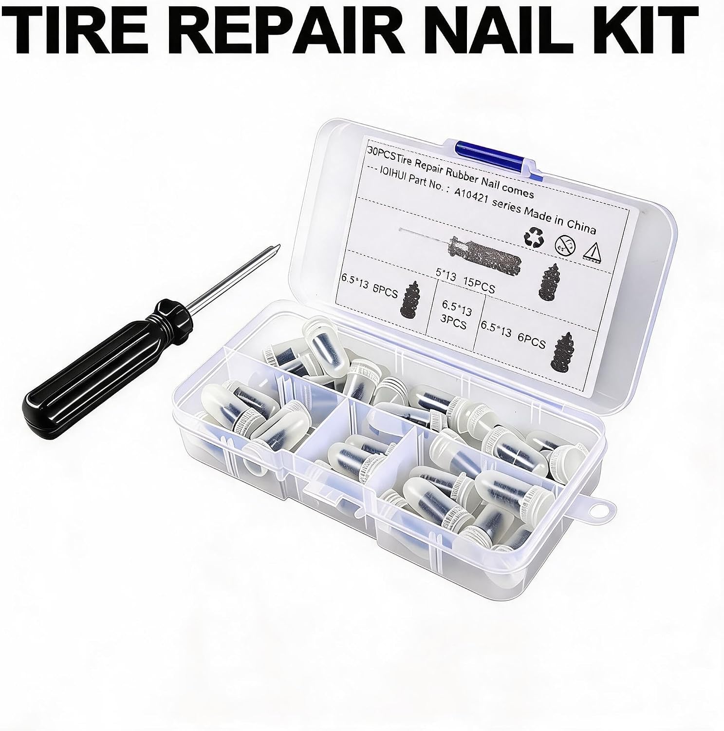 30Pcs Glue Free Screw Type Tire Plugs | Instant Flat Repair Kit | No Disassembly Rubber Nail for Car Motorcycle EV