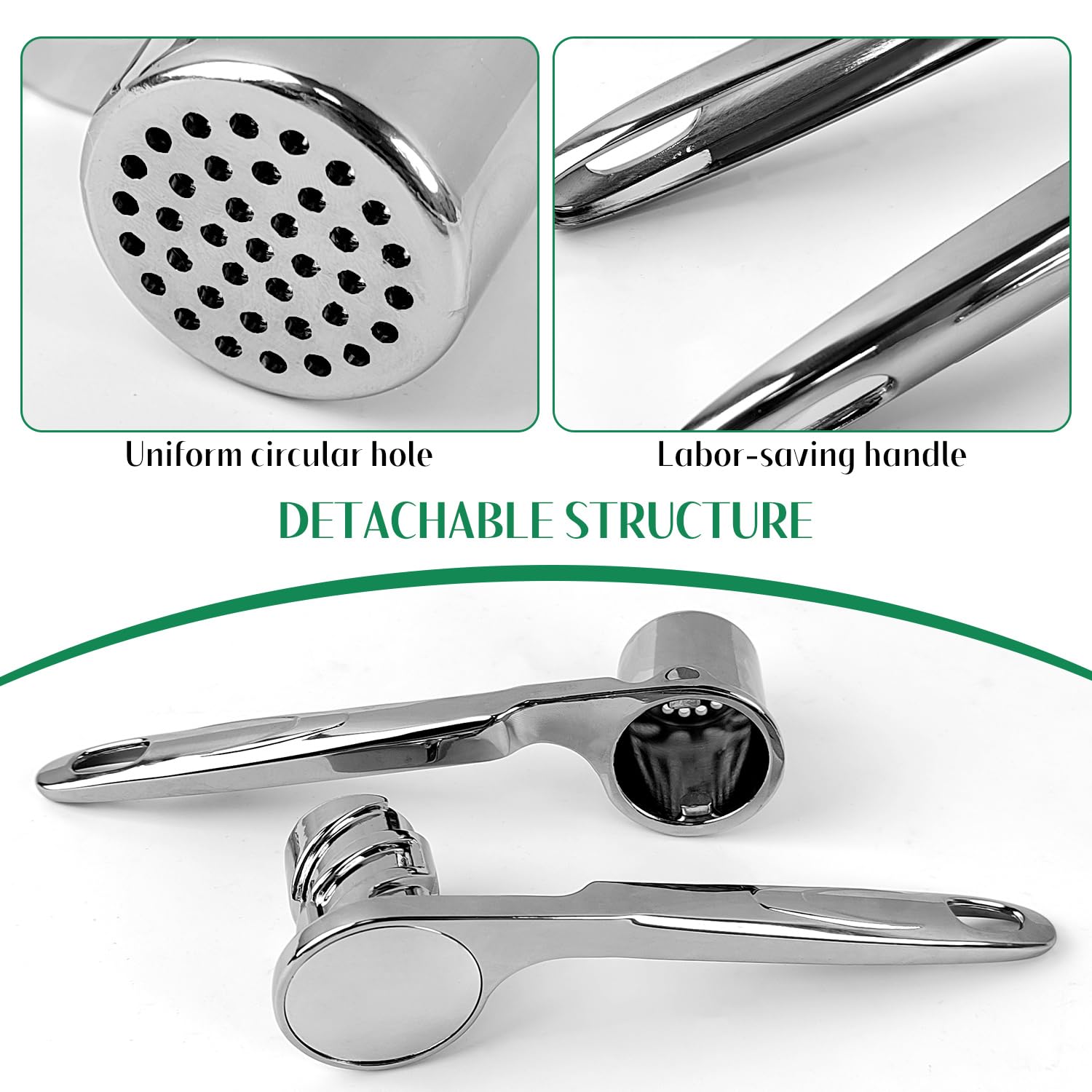 Presse-ail, hachoir à ail en acier inoxydable avec poignée ergonomique, presse-ail de qualité supérieure pour ail et gingembre (argent)