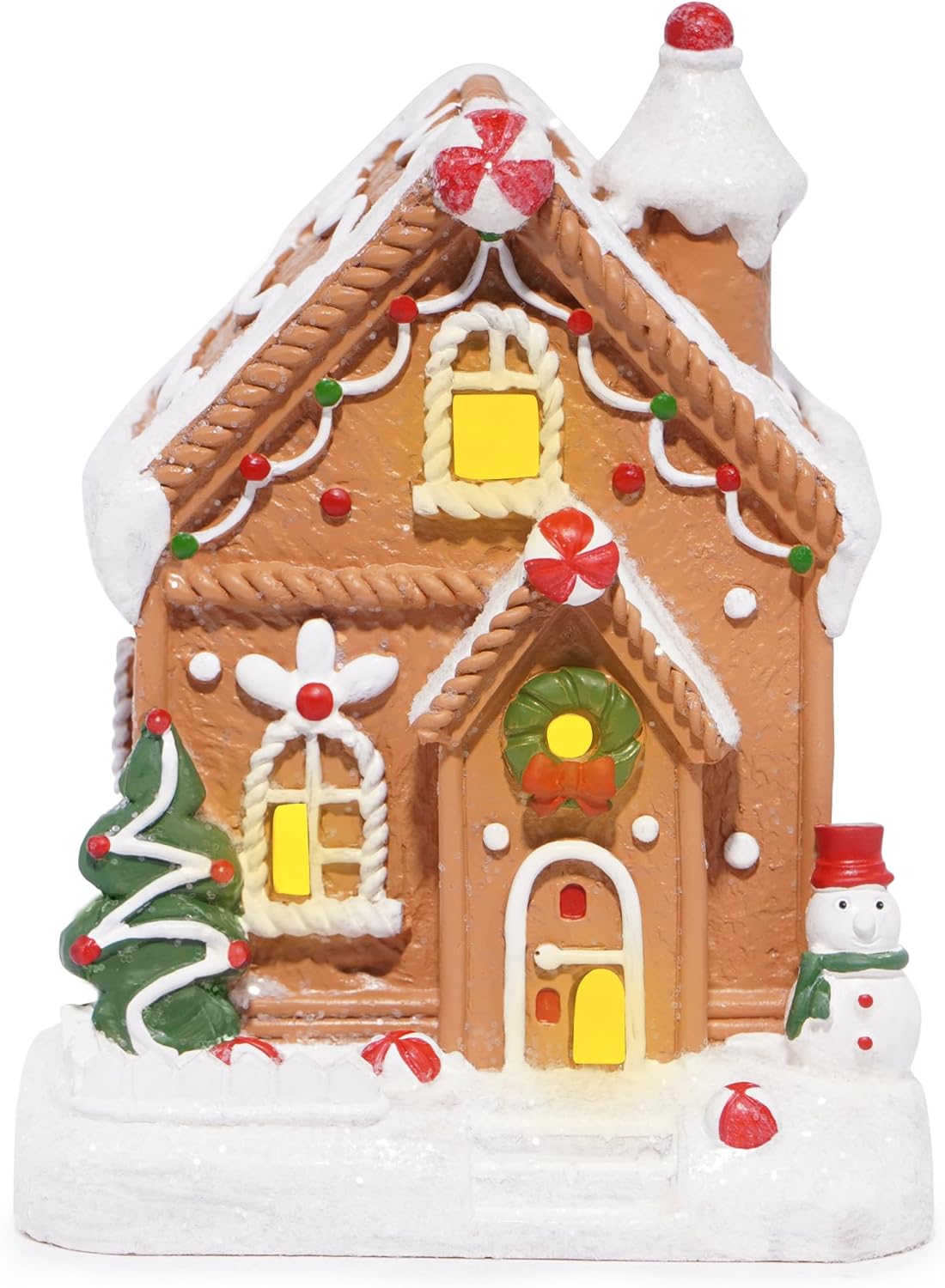 Hodao Christmas Decorations Gingerbread House Decor Figurine, Battery-Powered (2 AAA), 5.1" H Resin Village Houses-Festive Indoor Home Party Display (Village Houses5.1-1)