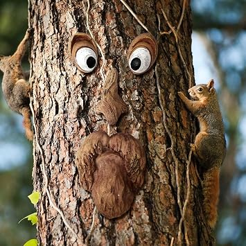 Tree Faces Decor Outdoor, Tree Face Outdoor Statues Old Man Tree Hugger Bark Ghost Face Decoration Funny Yard Art, Tree Decor for Halloween Easter Garden Creative Props