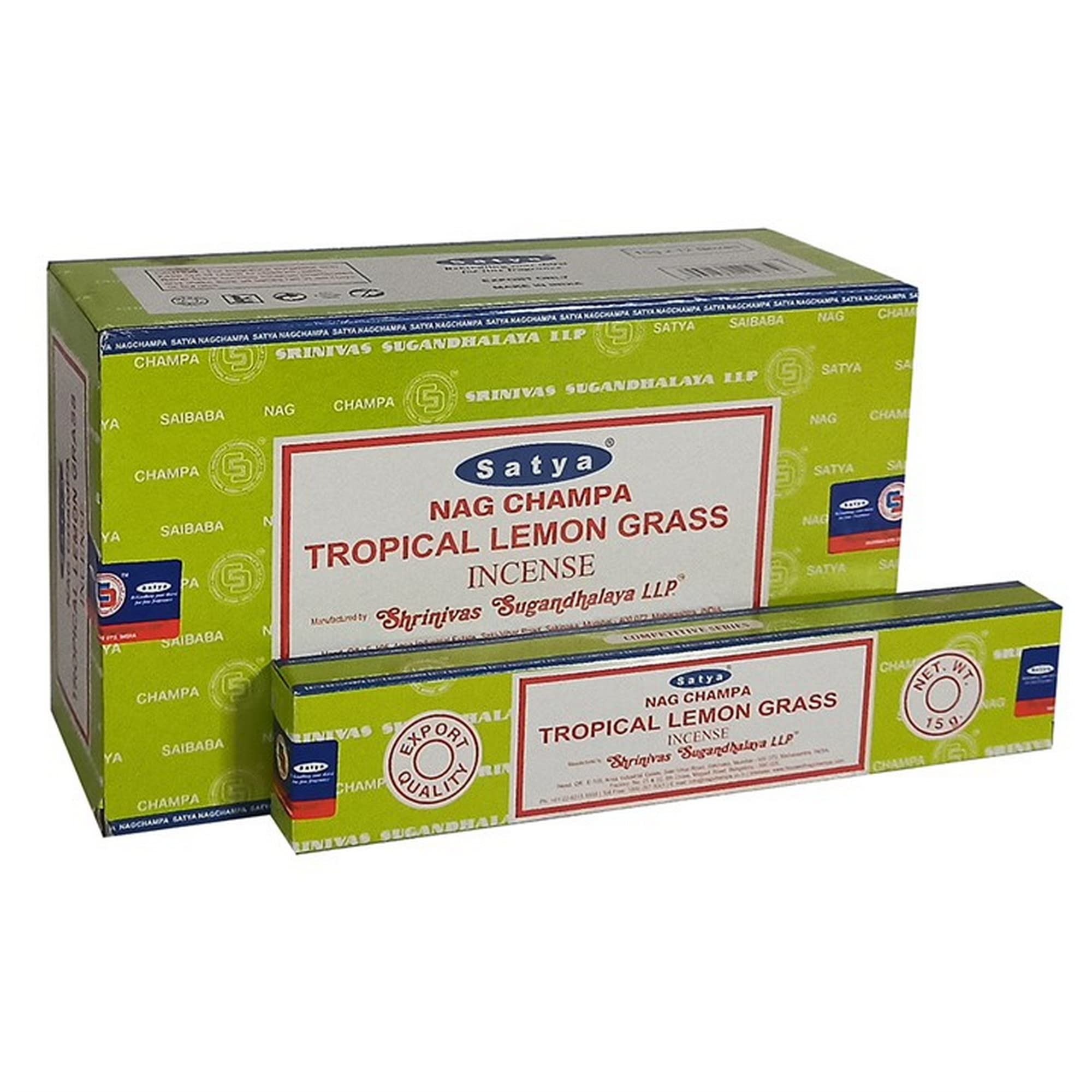 SATYA Nag Champa Tropical Lemon Grass Agarbatti | Handrolled Masala Incense Sticks | 12 Packs of 15 Grams Each in a Box | Export Quality Product