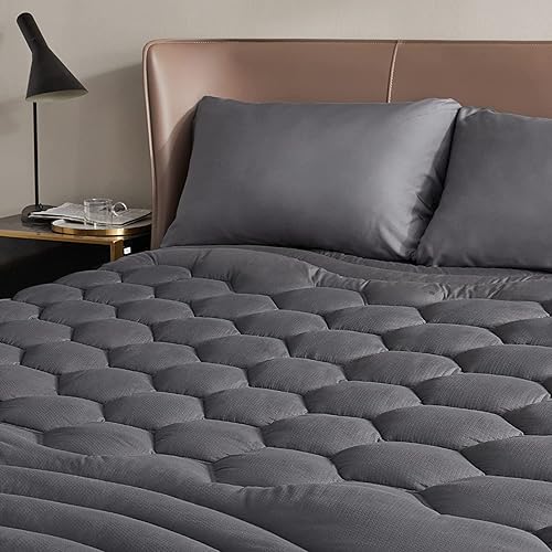 Bedsure King Mattress Pad Deep Pocket Pillow Top Mattress Topper Bedding Quilted Fitted Mattress Cover Extra Long Stretches up to 21 Inches Deep (78x80 Inches, Grey)