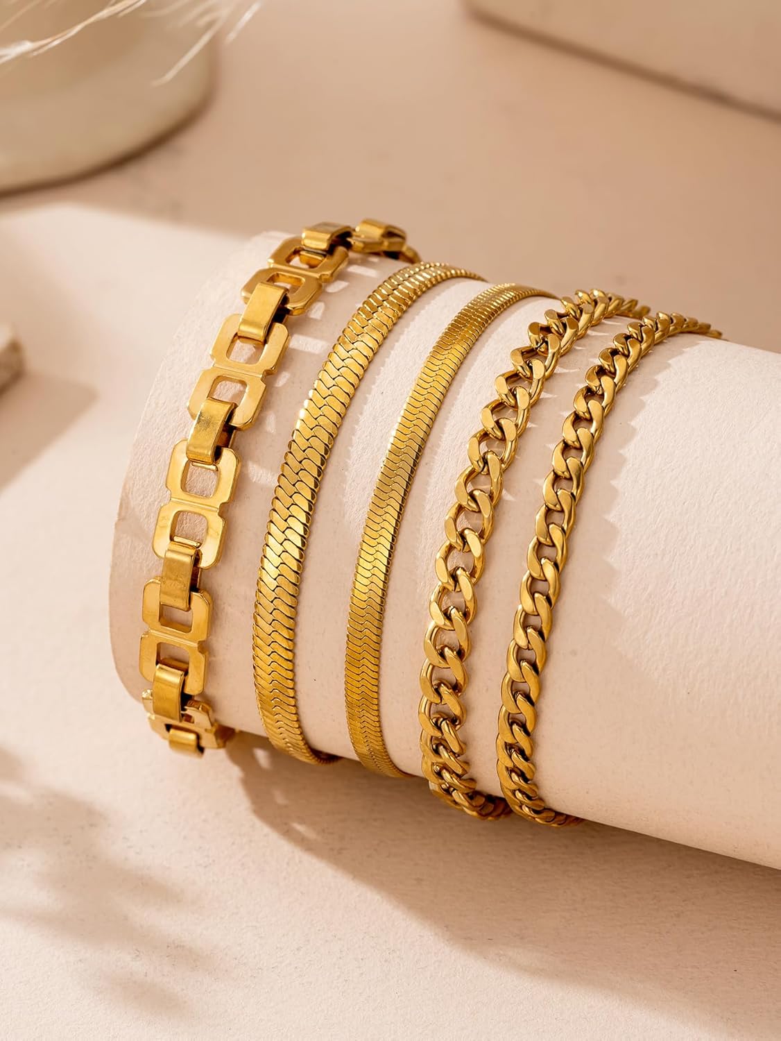 Gold Bangle for Women,14K Gold Dainty Bracelet Set Thin Stackable Trendy Cuban Link Paperclip Chain Bracelet Pack Fashion Summer Jewelry Gifts - Image 3