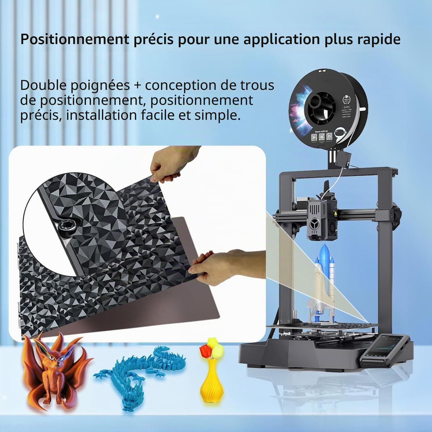 IdeaFormer Plaque d'impression PEO PET lisse 235 x 235 mm pour Creality K1 SE/K1C/K1/Ender 3 V3 KE/Ender 3 V3 SE/Ender 3 S1/Pro/Ender 5 S1, Lit d'impression double face PEO PET Spring Steel pour