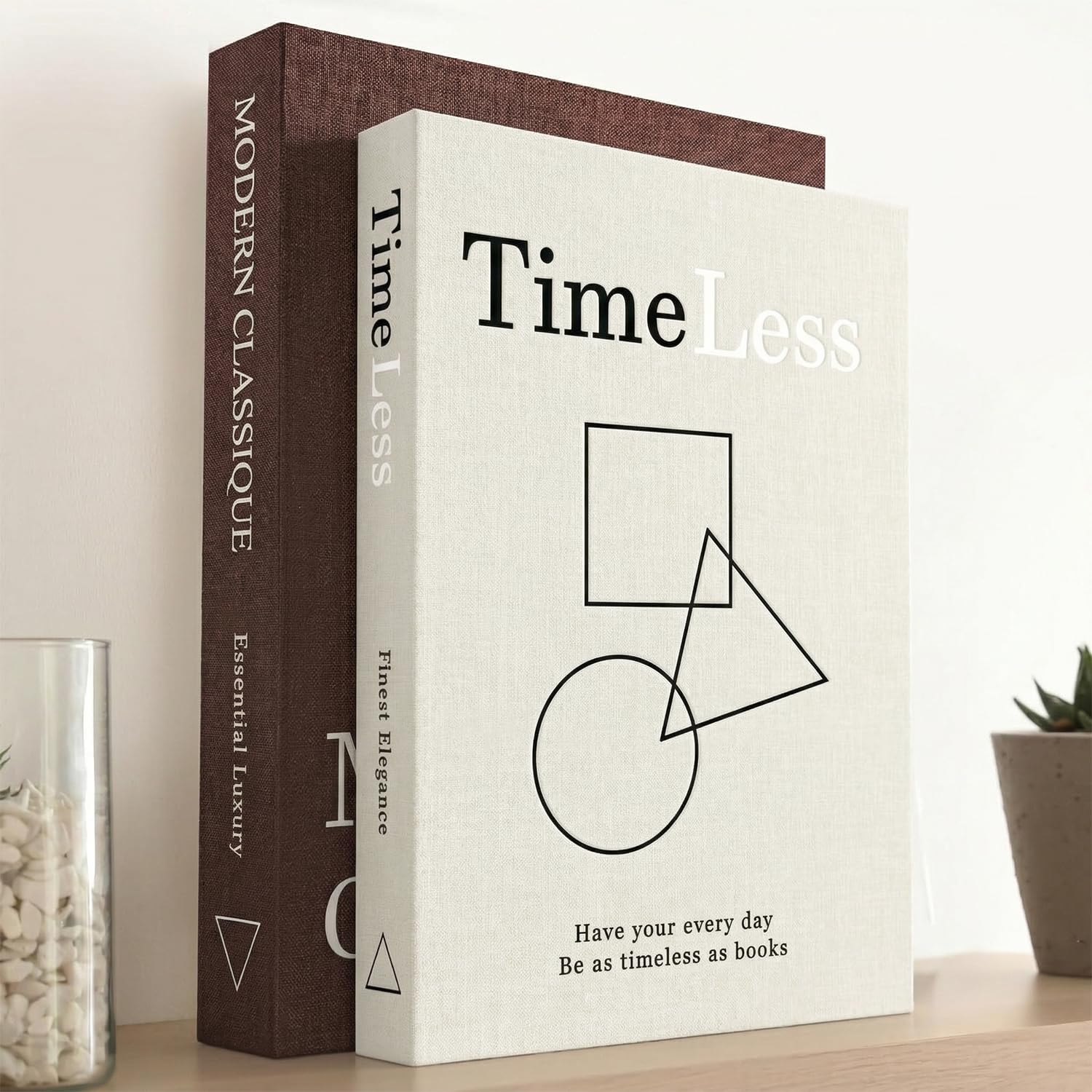 Boîte de rangement lin sur table basse : lot de 2 faux livres déco de bibliothèque