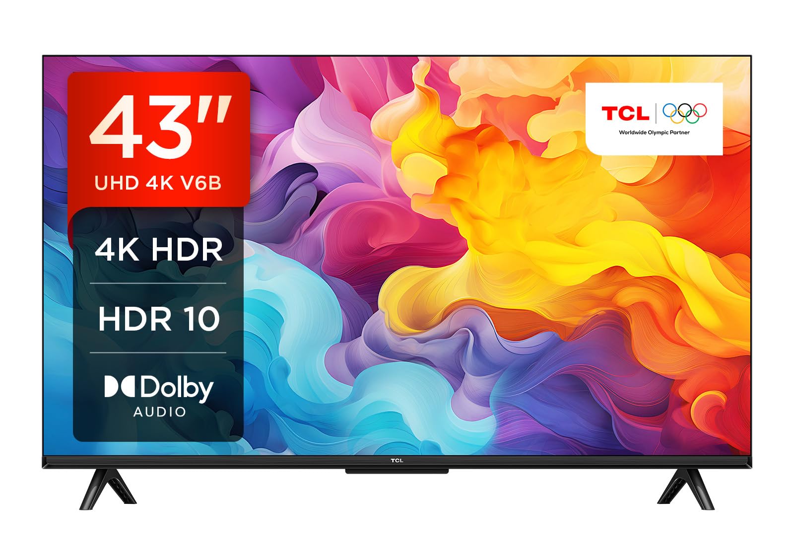 TCL 43V6B 43 Zoll, 4K Ultra HD, HDR TV, Smart TV unterstützt von Google TV (Dolby Audio, Motion Clarity, Sprachsteuerung, Kompatibel mit Google Assistant, Chromecast eingebaut