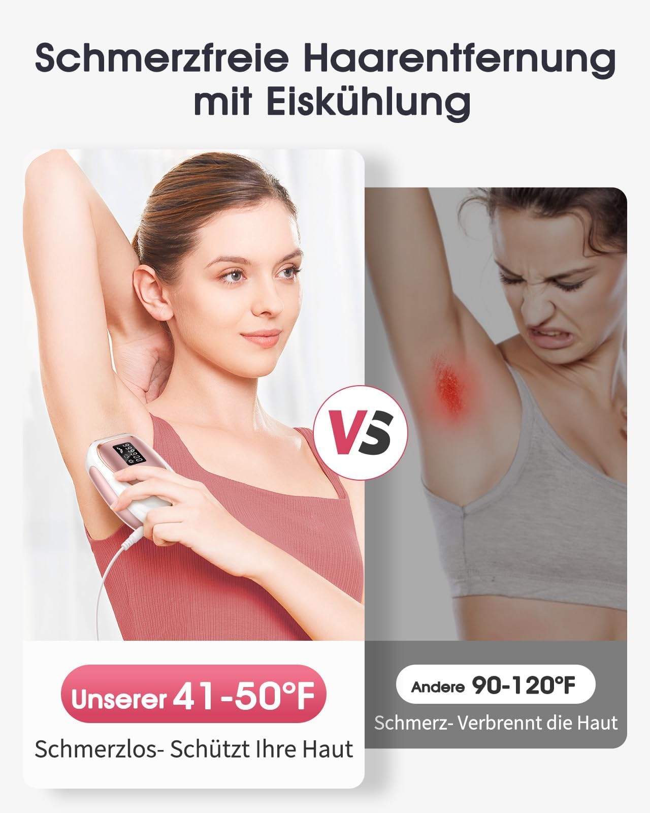 Haarlosy IPL Geräte Haarentfernung mit Kühlfunktion, 999,900 Lichtimpulse, 5 Energiestufen Schmerzfreie IPL Haarentfernung Laser Hair Removal für Frauen, Männer, Intimbereich, Körper und Beine - Rose