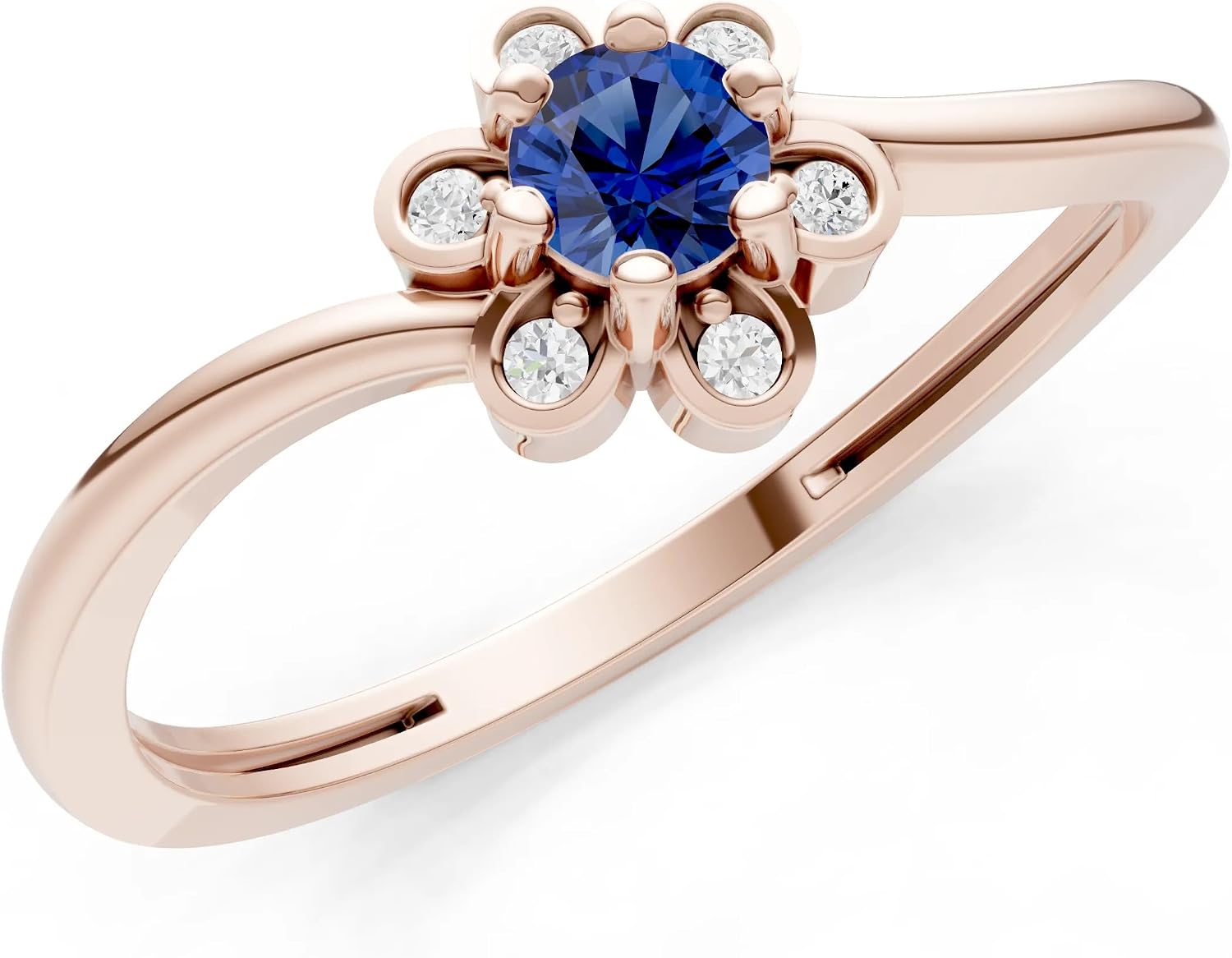 PEORA Round Cut Blue Sapphire Stackable Band Available in Solid 10K, 14K or 18K Ring – White, Yellow or Rose Gold