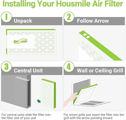 Miniatura 6 de Housmile Filtro de aire de 10 x 20 x 1, MERV 11, MPR 1000, marco único de plástico ABS blanco, duradero y fácil de reemplazar, polvo básico Clean