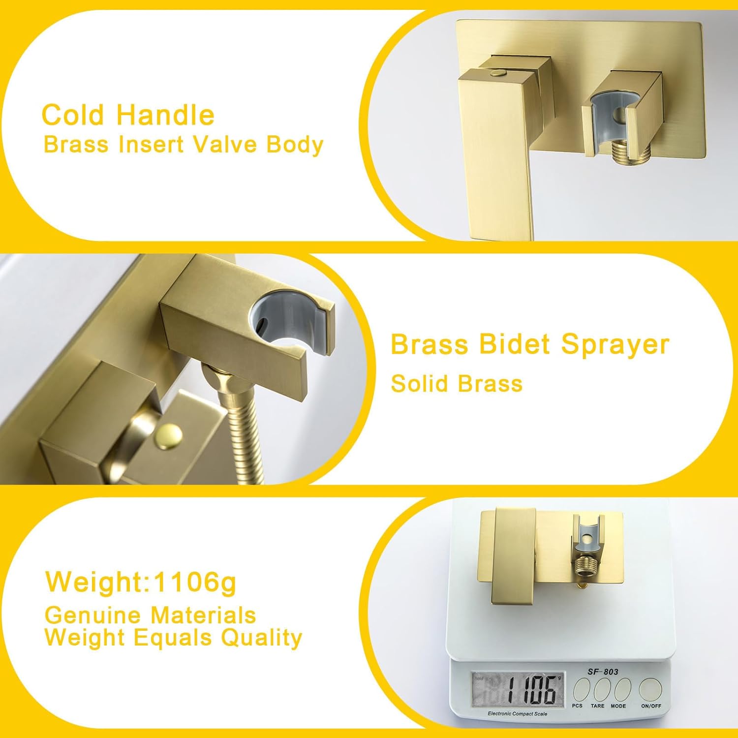 Handheld Bidet Sprayer for Toilet, Hot and Cold Bidet Attachment for Toilet Brass Douche Jet Spray Kit Wall Mounted Cloth Diaper with Rough-in Valve, 1.2m Stainless Steel Hose