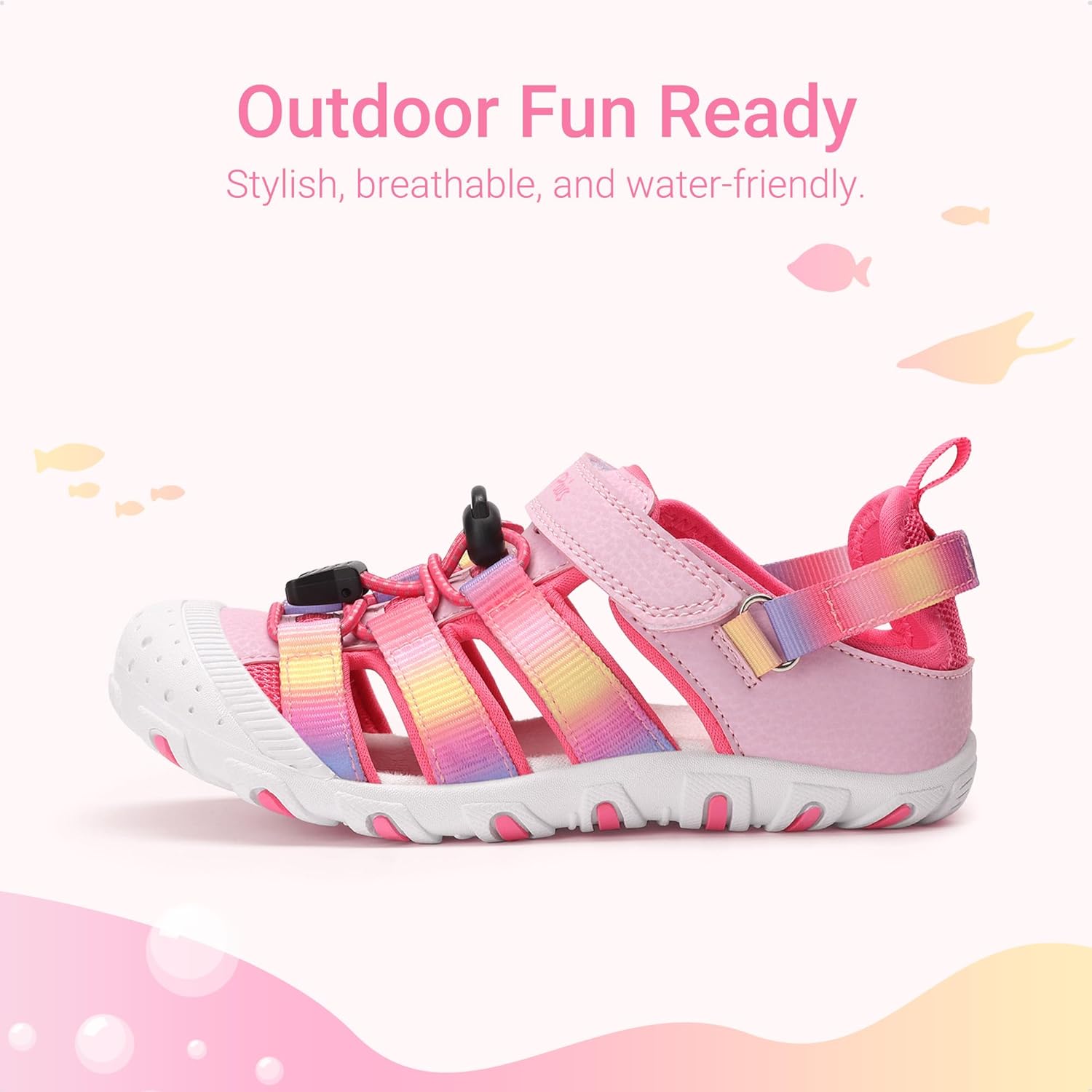 DREAM PAIRS Boys Girls Outdoor Athletic Sport Sandals Summer Hiking Beach Casual Closed Toe Rainbow Multicolor for Toddler/Little/Big Kids