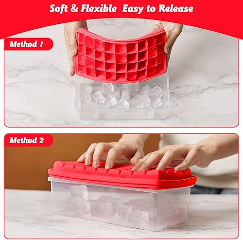 Miniatura 3 de Bandeja de silicona para cubitos de hielo de grado alimenticio con tapa y contenedor de almacenamiento para congelador, bandeja de hielo de 36