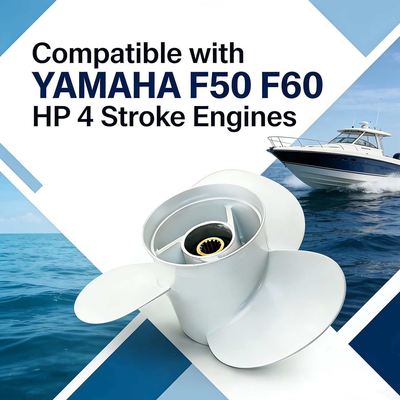 Outboard Prop 14x11 Pitch K Series / Dual Thrust, 15 Spline Tooth, Compatible with Yamaha Engines FT50 FT60 T50 T60 F70 F75 F80 85 F90 F100 F115 130HP, 3 Blades, RH, 14x11-K / DT Aluminum Propeller