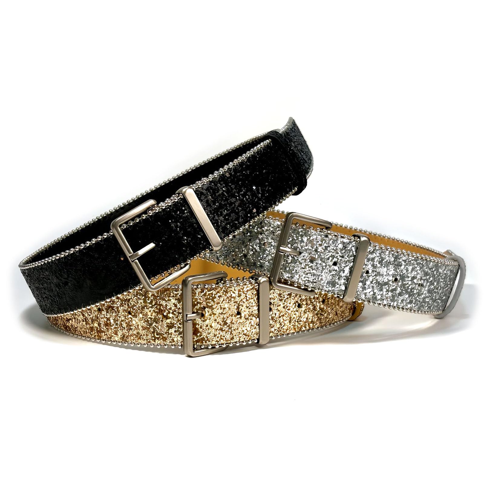 2348 Womens Glitter Wide Waist Belts Interlock Buckles Sequins Decor Womens Sparkling Sequin Waist Belt Widen Elastic Girdle Belt  main image 3