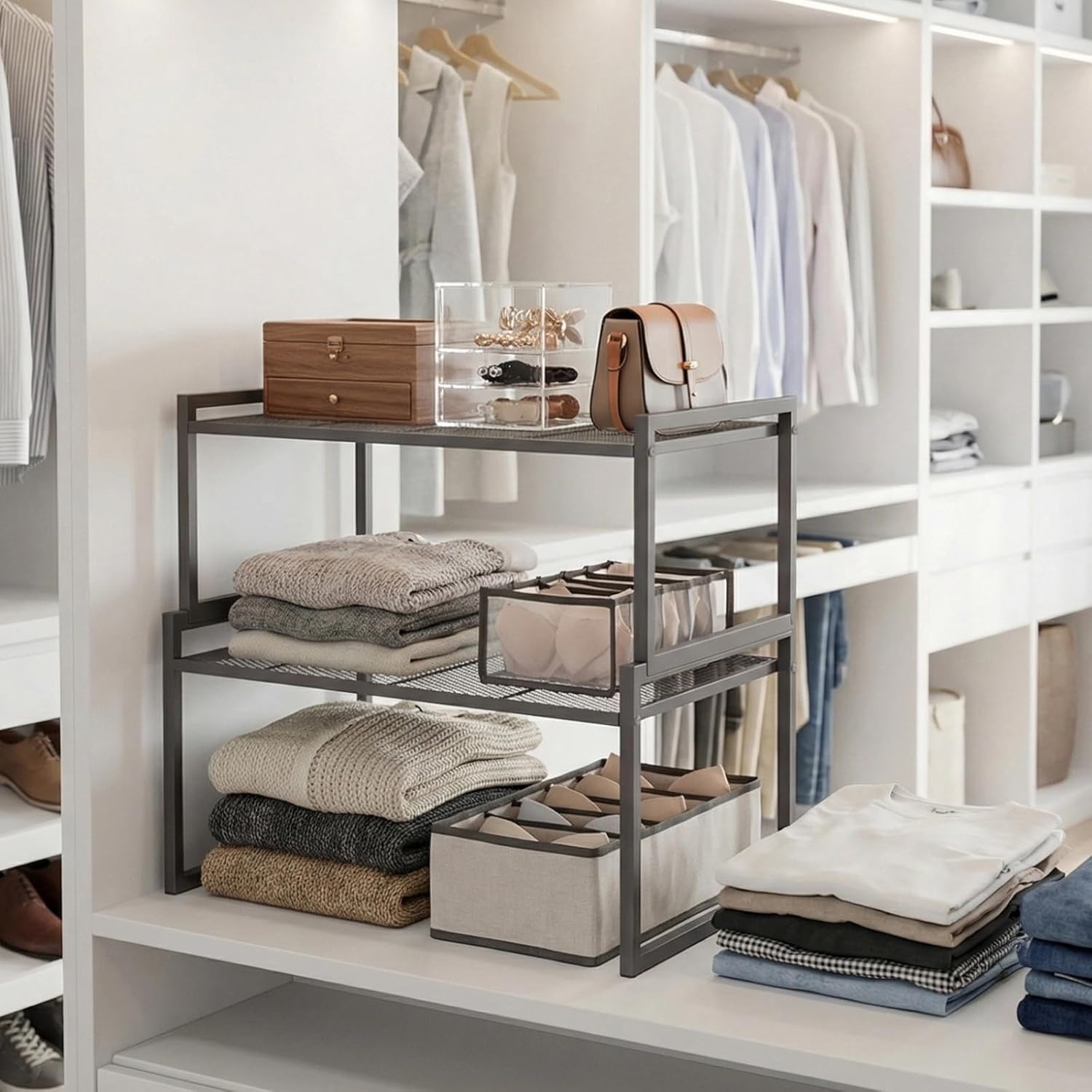 Set of 2 Cabinet Organizers 16.6''W 44 LBS Load Capacity Heavy Duty Kitchen Pantry Shelves Counter Countertop Storage Racks