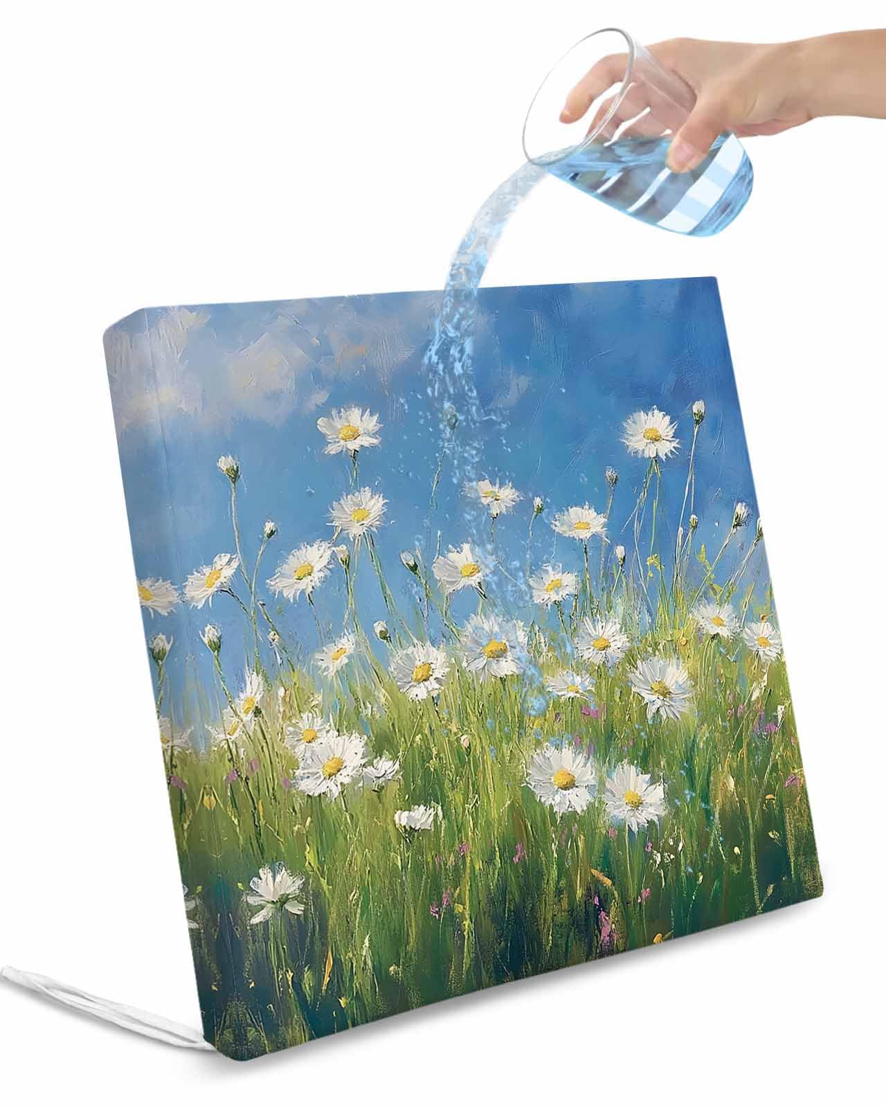 Spring Floral Outdoor Cushion Chair Cover Set of 2 - Waterproof Couch Seat Covers, Modern Oil Painting Farmhouse Flower White Patio Furniture Protector Cushions Slipcovers for Sofa/RV, 22