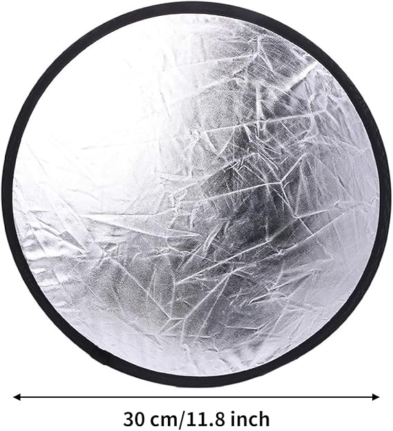2 in 1 Foldable Light Reflector,with Storage Bag 30CM/12Inch Round Reflector Photography Silver,White for Portable Portrait Photography and Outdoor Lighting(Size:1 pc)