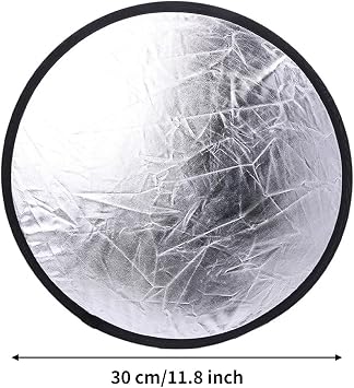 2 in 1 Foldable Light Reflector,with Storage Bag 30CM/12Inch Round Reflector Photography Silver,White for Portable Portrait Photography and Outdoor Lighting(Size:1 pc)