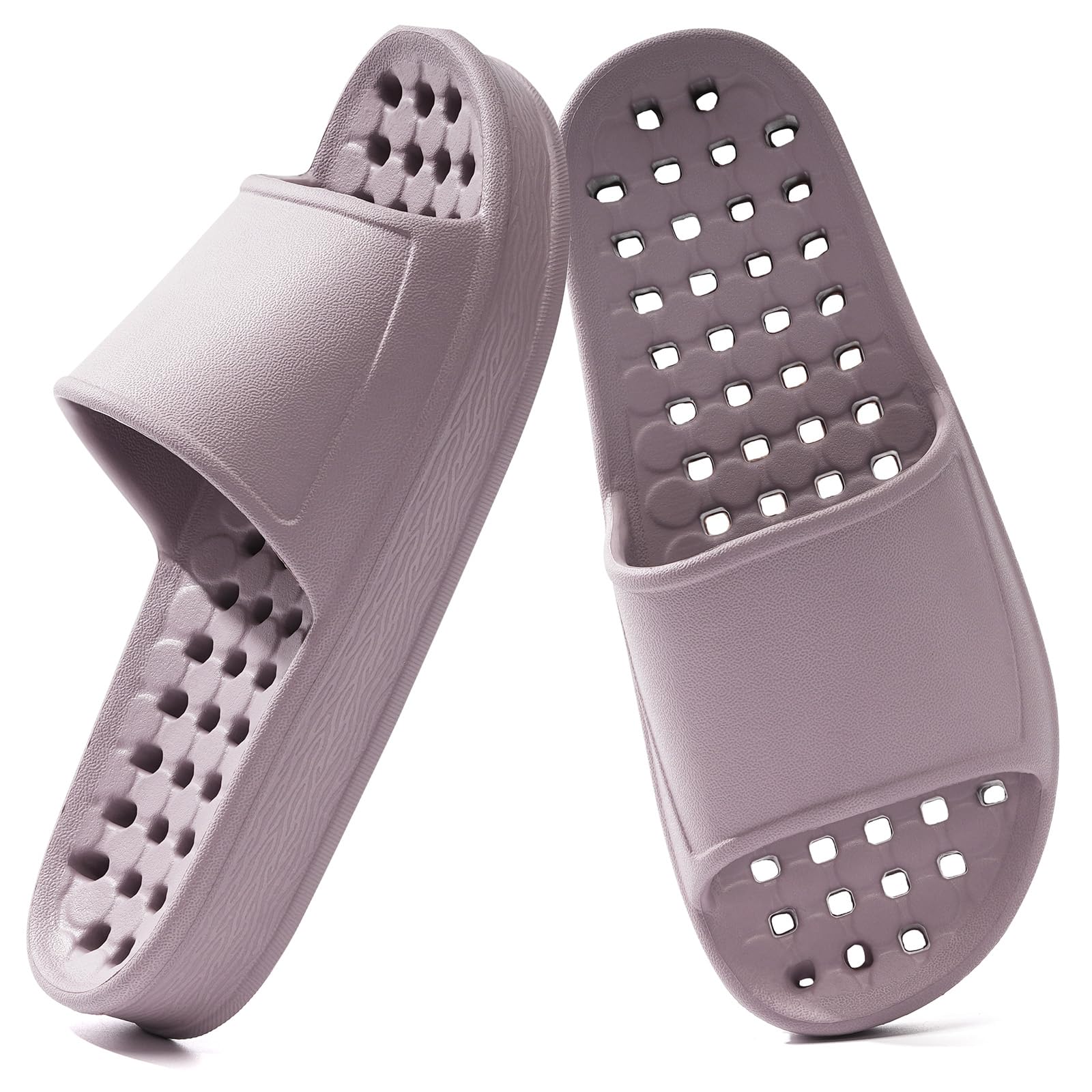 Shower Shoes for Women and Men with Drain Holes Massage Slide Sandals Soft Cushioned Anti-Slip Pool Slides Comfort Thick Soled Gym Shower Shoes Quick Drying Bathroom Spa Slippers