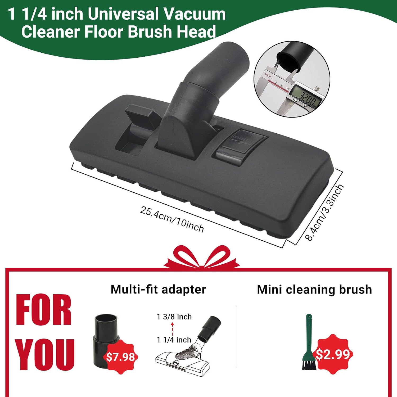 EZ SPARES Universal Vacuum Cleaner Floor Brush Attachment,Compatible with Most Brand,Hoover, Eureka, Rainbow,Shop VAC,Nozzle Tool, 2-in-1 for Hard Floor&Carpet (With An Adapter and Mini Clean Brush)