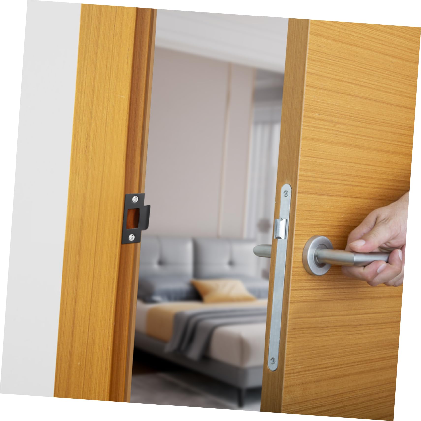 Lurrose 4 Ensembles Guide De Serrure De Porte Loquet Le Buteur Clé Verrou Porte Plaque De Fixation De Verrouillage De Porte Plaque De Réparation De Porte Acier Inoxydable Noir 4 Pièces * 4