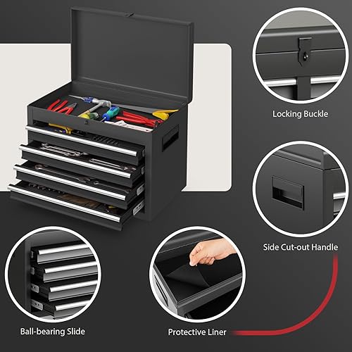 Miniatura 5 de IRONMAX Caja de herramientas con ruedas, armario de herramientas con cerradura de 5 cajones con estante ajustable y 4 ruedas universales, caja de