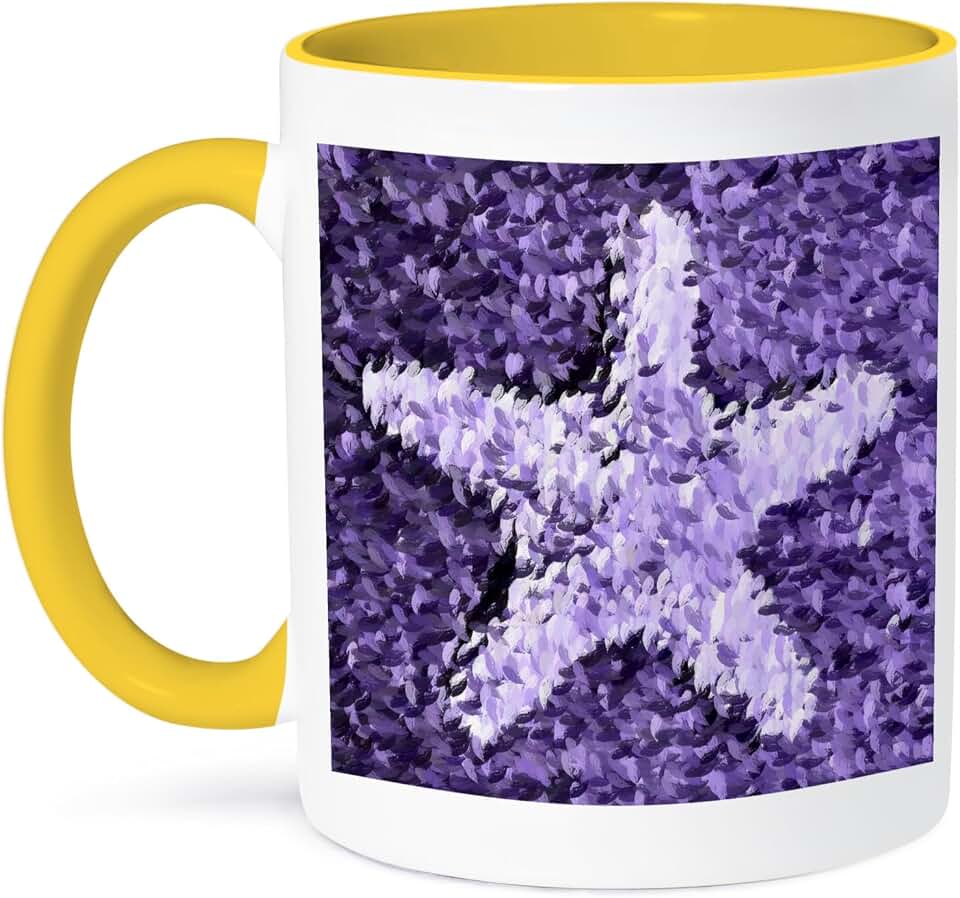 3dRose Painted Purple Starfish- Beach Themed Art- Sea 15oz Two-Tone Yellow Mug