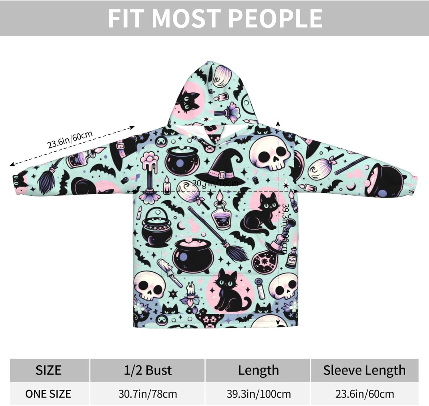 Augenstern Oversized Flannel Wearable Blanket Hoodie For Adult Halloween-Goth-Witch-Creepy Soft Fuzzy Hooded Lounging Pullover