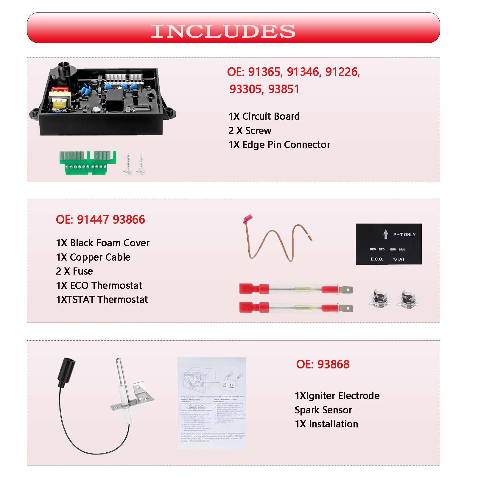 Kit di ricambio per circuito scaldabagno 3 in 1 91365 e 91447 RV per Atwood/Dometic, kit di interruzione termica e termostato, elettrodo di accensione sonda a scintilla 93868