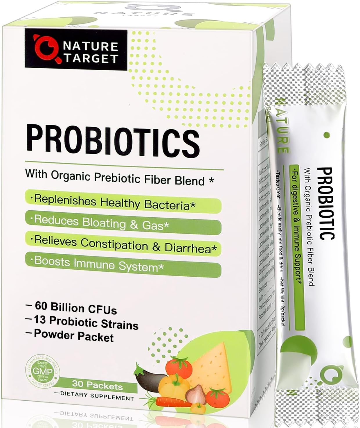 Probiotics for Women-Men-Kids Probiotic Powder 60 Billion CFUs 13 Strains - Prebiotics and Probiotics for Digestive Health, Shelf Stable, Non-GMO, Gluten Free 30 Packets