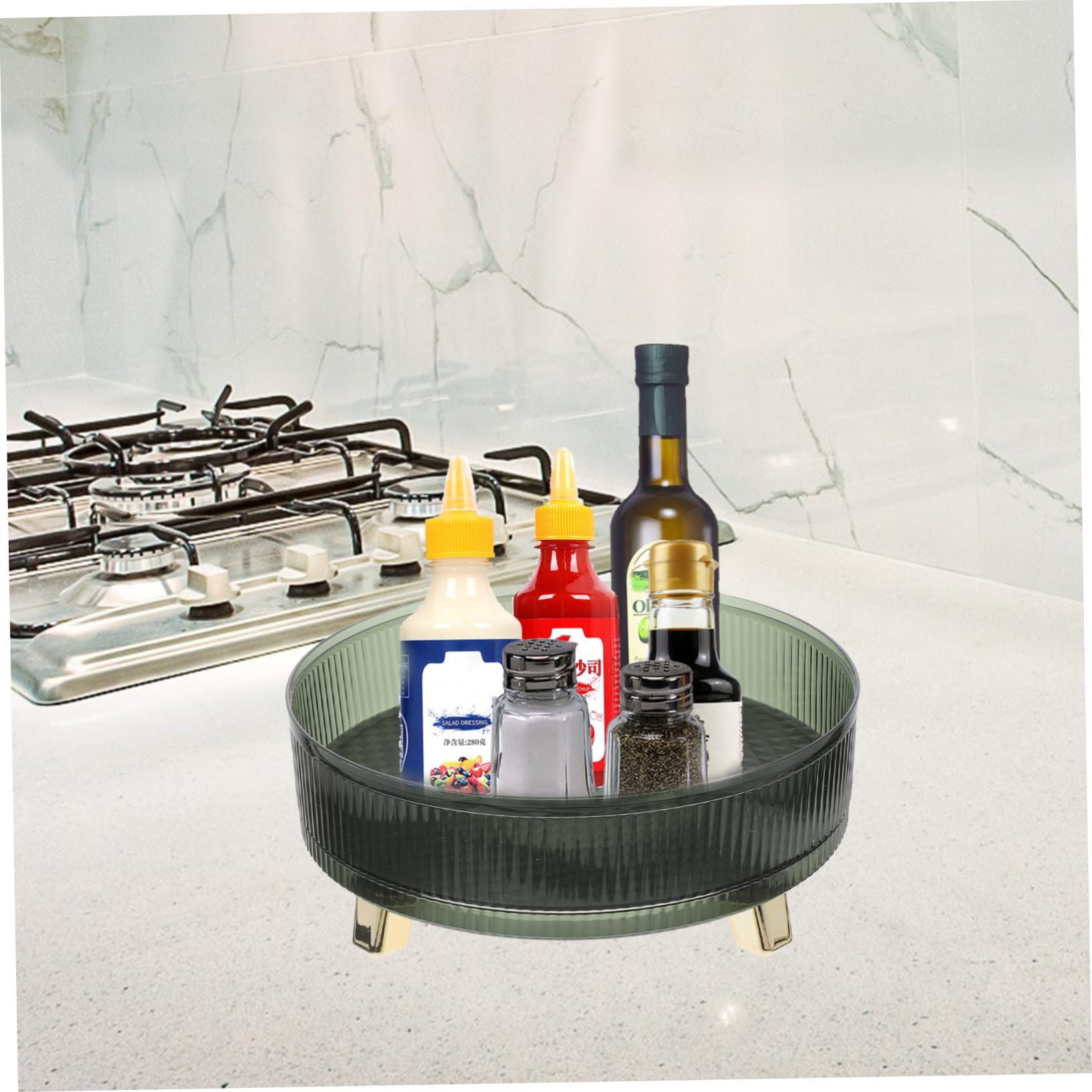 Bandeja Organizadora Giratoria de Pet y Abs Verde 360 Grados | Superficie Antideslizante, Forma Redonda, para Encimera de Cocina y Baño, Uso en Cosméticos y Joyería