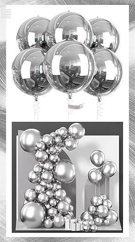 PartyWoo Globos plateados metálicos, 85 piezas y 6 globos de papel de aluminio plateado