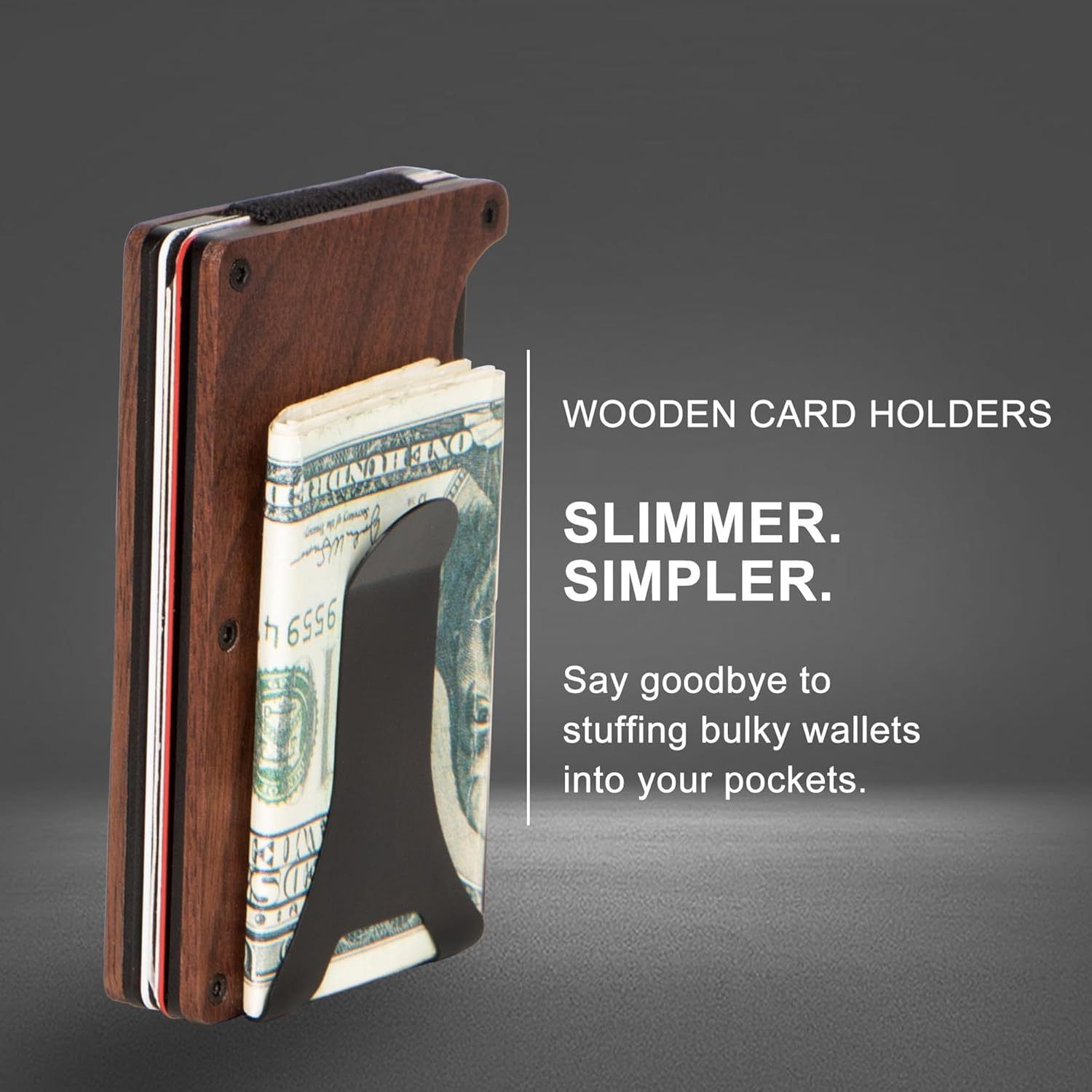 Wooden Engraved Design Minimalist Wallet for Men with Money Clip-Smart, Slim RFID Blocking Credit Card Holder-Elevate with Handcrafted Wooden Wallet (Walnut)