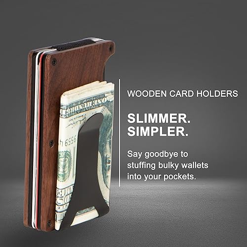Miniatura 6 de Custom Wooden Credit Card Holder with Money Clip and wooden box Personalized Wallet Gift for Husband - Anniversary Gift for Him, Boyfriend Gifts,