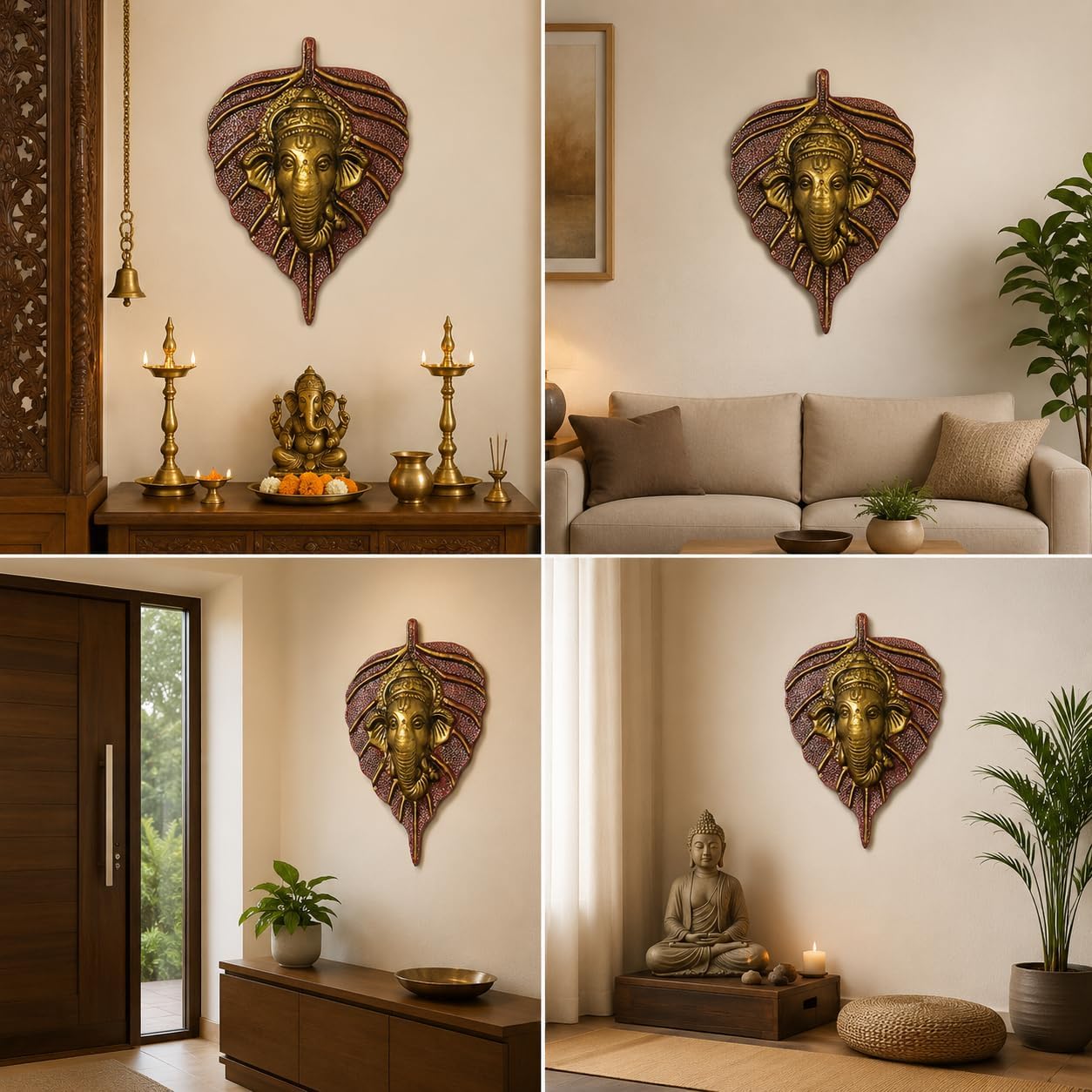 DreamKraft Metal Leaf Ganesh Main Door Hanging for Home Decor Small Red image 4