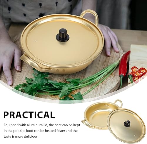 Miniatura 2 de Tazón de fideos coreanos para ramen: Ollas de fideos instantáneos de cocina de Corea dorada, cuencos Ramyun hechos con tapa y asa, juego de cocina