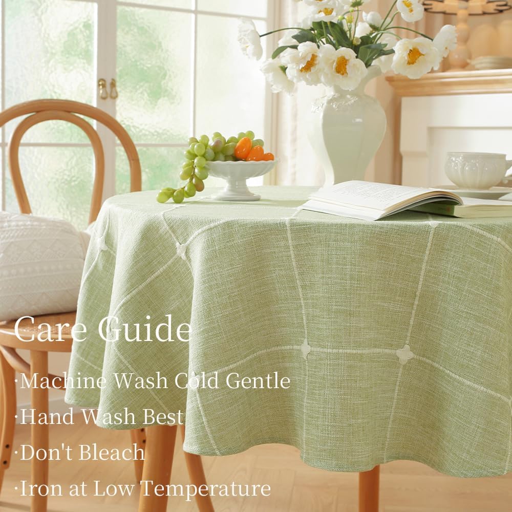 Zobesta Linen 70 Inch Round Tablecloth, Table Cloth Round Cotton Tablecloth Green Plaid Tablecloth for Outdoor, Party, Holiday, Picnic, Dining