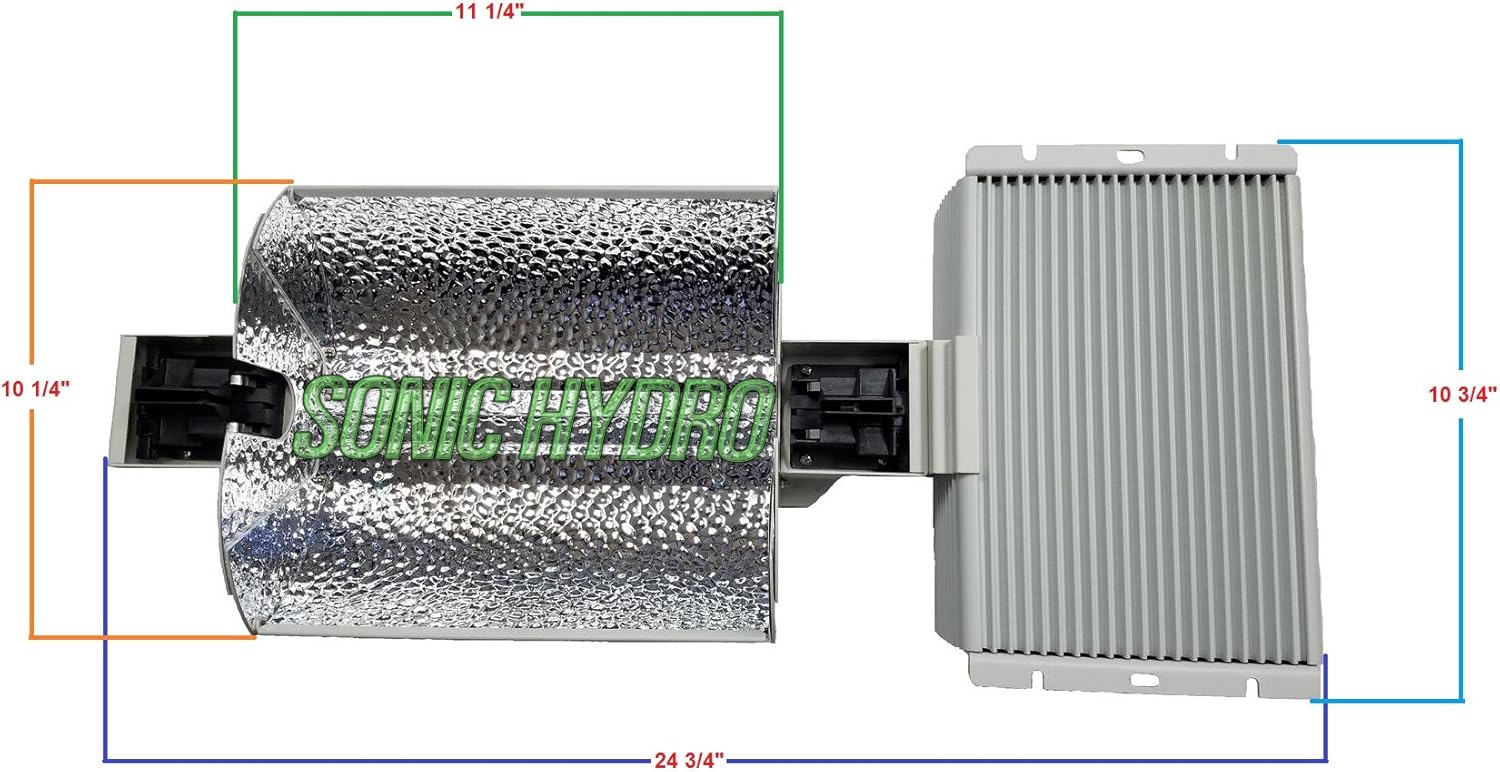 1000 Watt Dimmable DE Lamp Grow Light w/Integrated 3-Mode Adjustable Reflector with Ballast - 240V (Black)