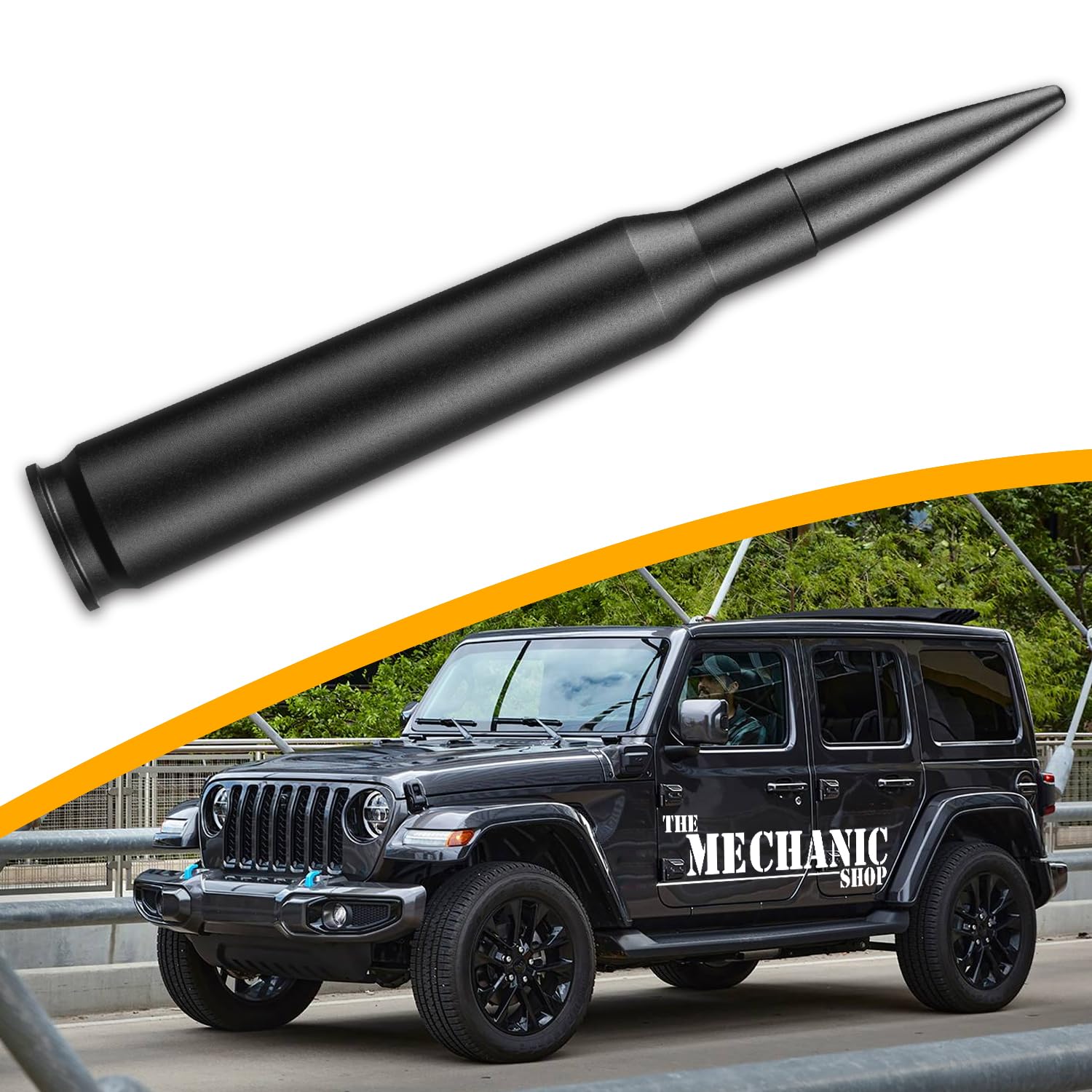 50 Cal Short Antenna for 2007-2023 Jeep Wrangler Gladiator Sahara Rubicon Unlimited 4XE Models, Matte Black Truck Radio Antenna