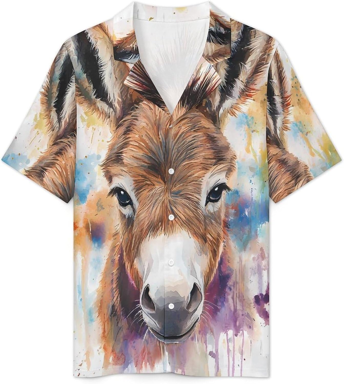 Watercolor Donkey Men's Short Sleeve Pajama Set Satin Silk Like Lounge Sleepwear