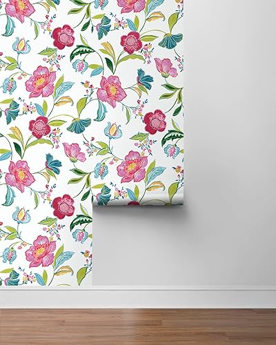 Miniatura 7 de NextWall Papel tapiz autoadhesivo con diseño floral (magenta y blanquecino)