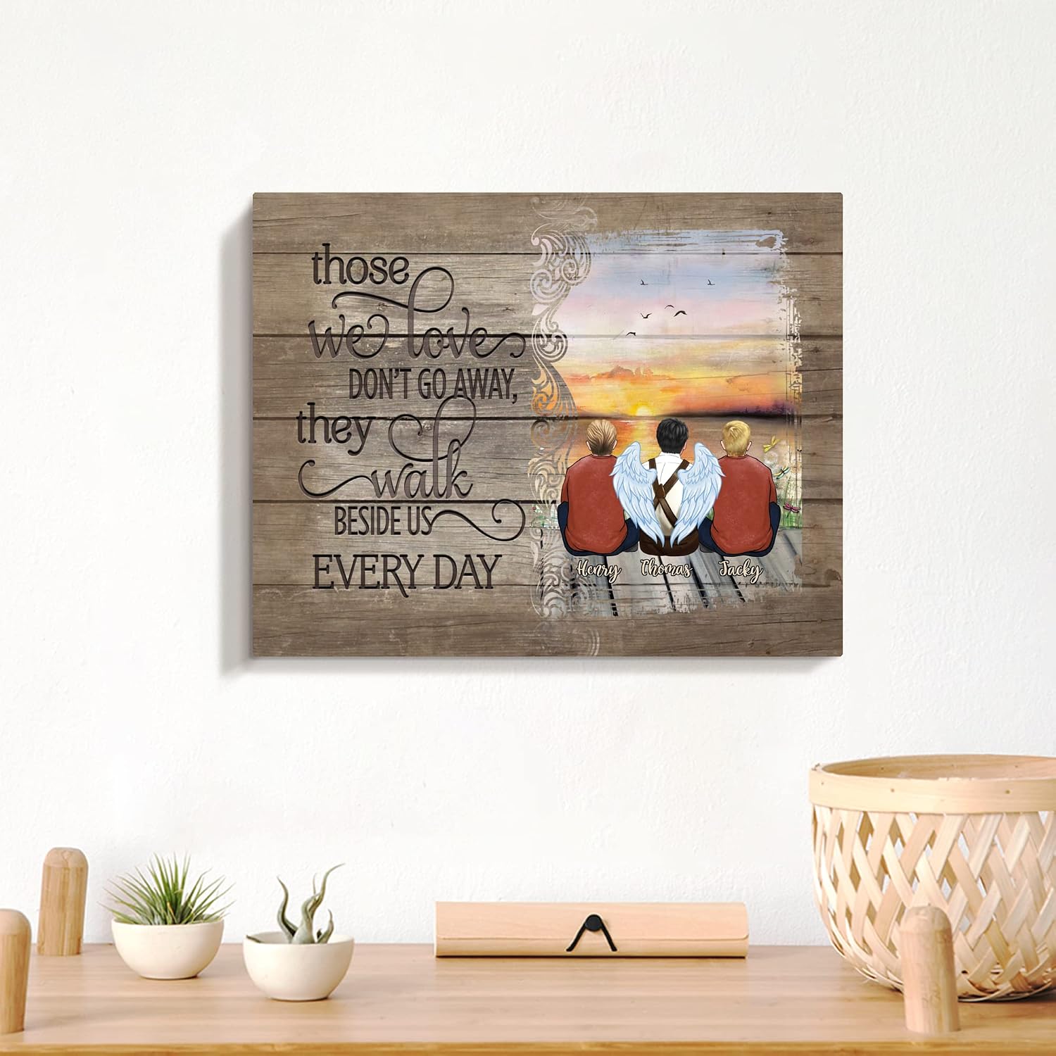 GOSSBY Personalized Custom Canvas (Father and 2 Sons) Those We Love Don't Go Away They Walk Beside Us Everyday Personalized Family Poster Canvas New Home New Beginnings New Memories Frame New Home Can