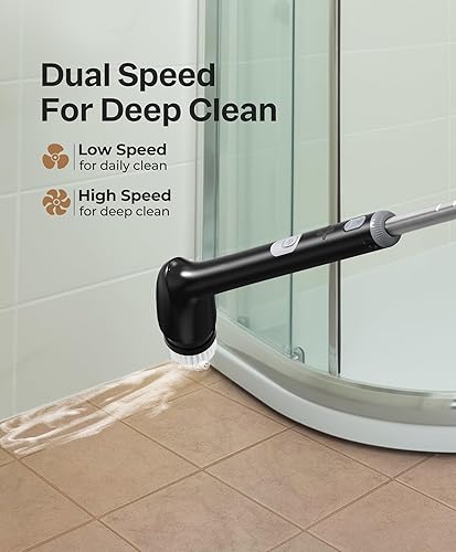 Miniatura 5 de LyriFine Limpiador eléctrico giratorio, nuevo cepillo limpiador de baño impermeable IPX7 de cuerpo completo, limpiador de ducha con mango largo y 2