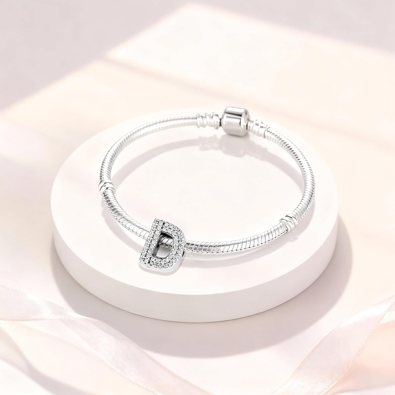 PARCOM Letter Charms Fits Pandora Bracelets S925 Sterling Silver Initial Charms for Bracelets Alphabet A-Z Letters Bead Bracelets Necklace Pendent with Cubic Zirconia for Women Birthday Ceremony DIY Jewelry - Image 3